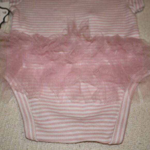 Mud Pie Pink and White Striped "Little Sister" Bodysuit with Tulle Ruffle 6 M - Picture 6 of 7